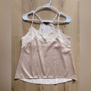 Amaryllis boho lace tank top. Spaghetti strap, lace detail, satin cami.